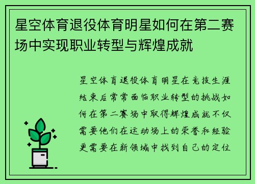 星空体育退役体育明星如何在第二赛场中实现职业转型与辉煌成就